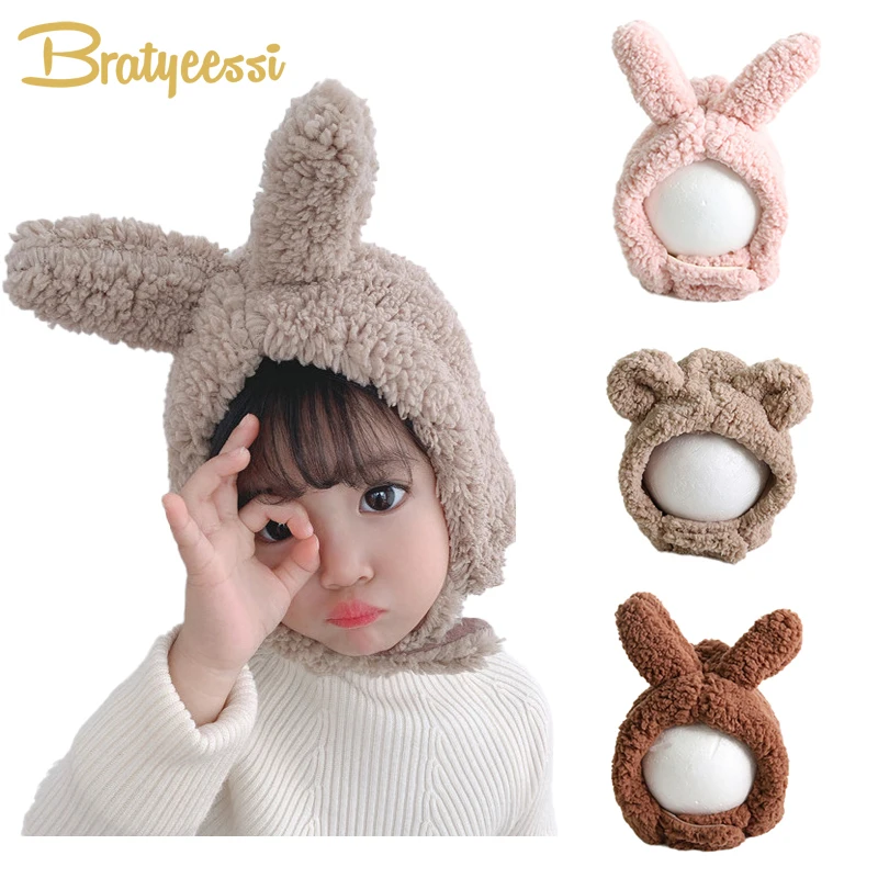 Winter Kids Bunny Hat Cute Bear Warm Ears Baby Hat for Boys Girls Lamb Wool Baby Bonnet Infant Beanie Kids Cap 1-3Y