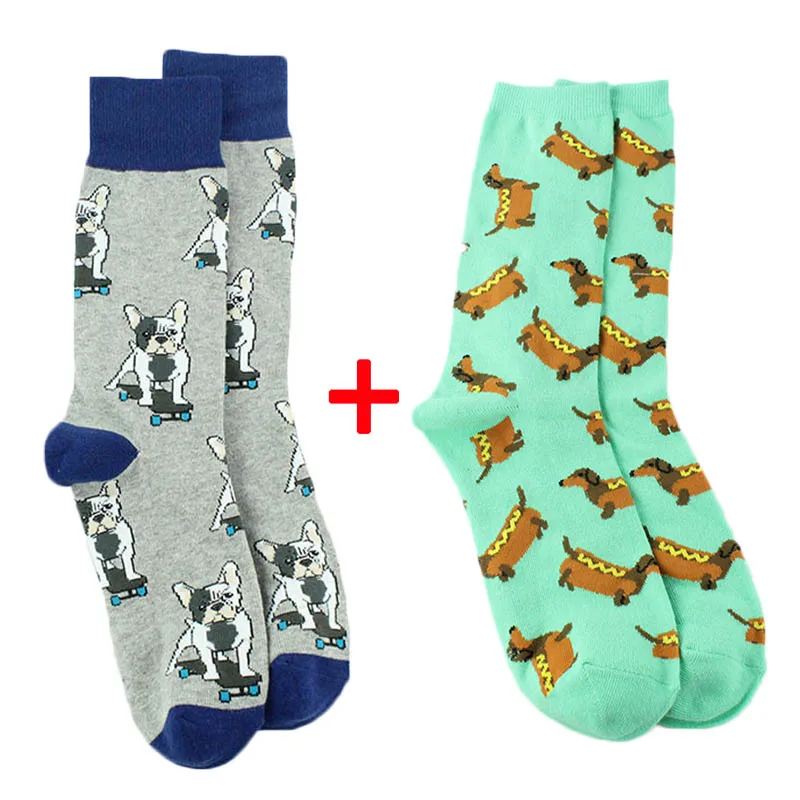 [COSPLACOOL] забавные носки с рисунками животных из мультфильмов; Милые мужские носки с Мопсом, обезьяной, собакой; креативные уличные носки для скейтборда; Skarpetki Crew Sokken - Цвет: Two Pairs
