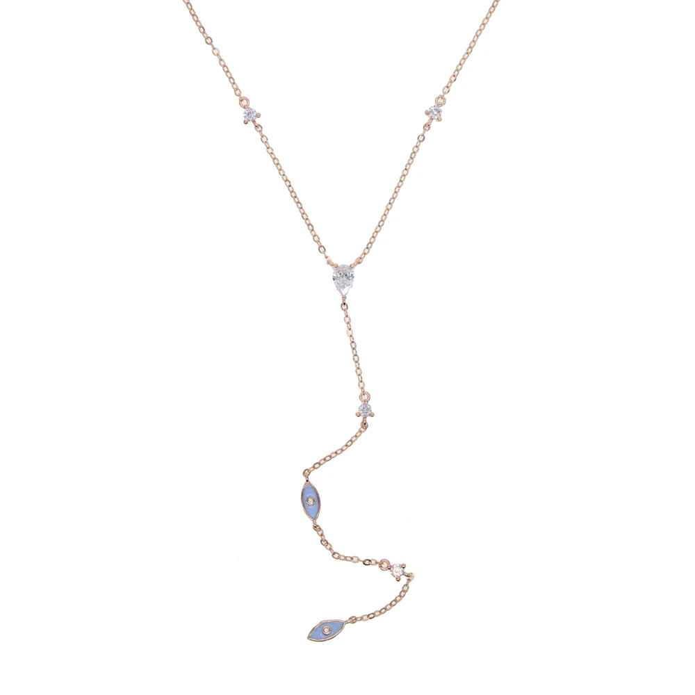Evil Eye Charm Necklace enamel white cz link chain long Y lariat evil eye charm necklace