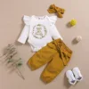 Conjunto de ropa para bebé niña recién nacida, Pelele de algodón, pantalones de lunares, diadema, trajes de otoño, ropa para niña pequeña, traje de 3 uds. ► Foto 1/6