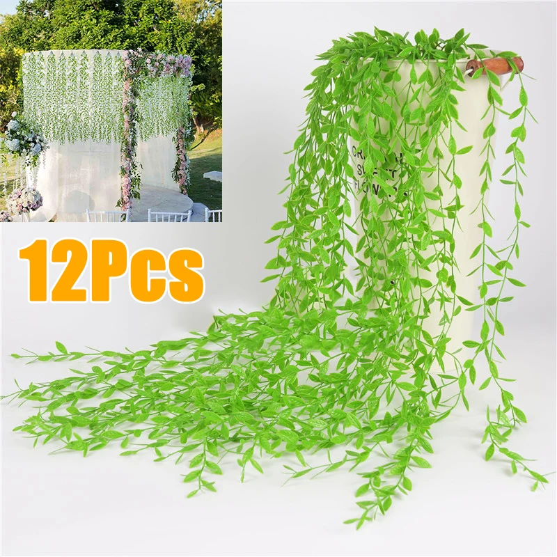 

12pcs Wall Hanging Faux Willow Leaves Artificial Vines Wedding Home Decor Craft