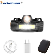 4000лм XPE+ COB головной светильник USB Перезаряжаемый налобный фонарь Водонепроницаемый Головной фонарь походный головной светильник со встроенным аккумулятором
