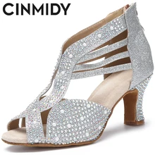 CINMIDY New Hot Selling Women Latin Dance Shoes Tango Salsa Ballroom Professional Dance Boots For Women Wedding Heels 5CM-10CM