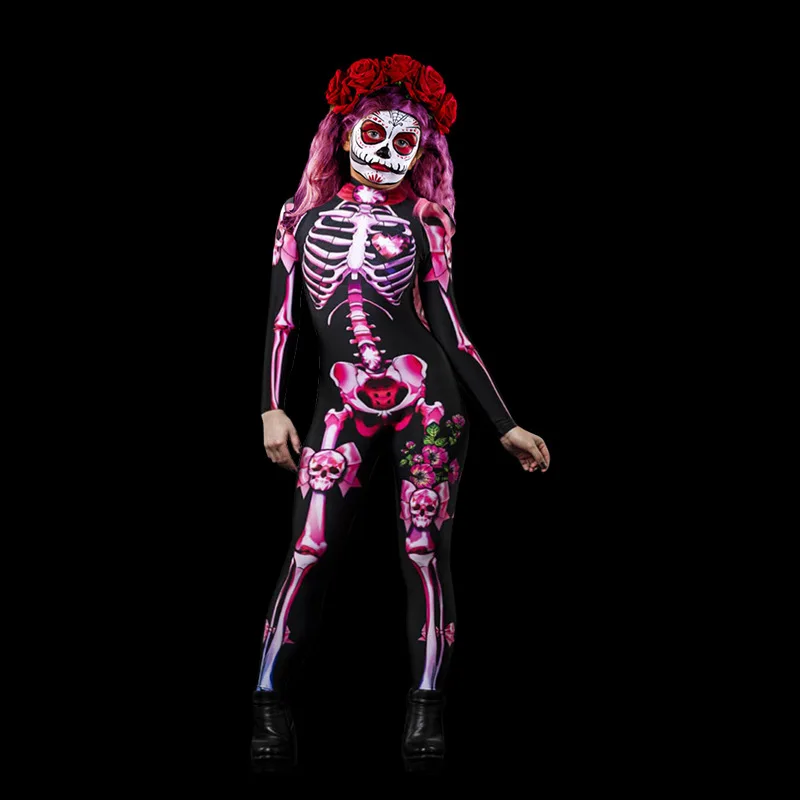 Skeleton Rose Sexy Women Halloween Devil Ghost Jumpsuit Party Carnival Performance Scary Costume Kids Baby Girl Day Of The Dead