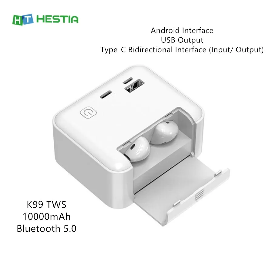 i12 10000mAh TWS In Ear Wireless Bluetooth Earphone Power Bank Android USB Type C Phone Holder Earbuds Sport Smart Earpieces