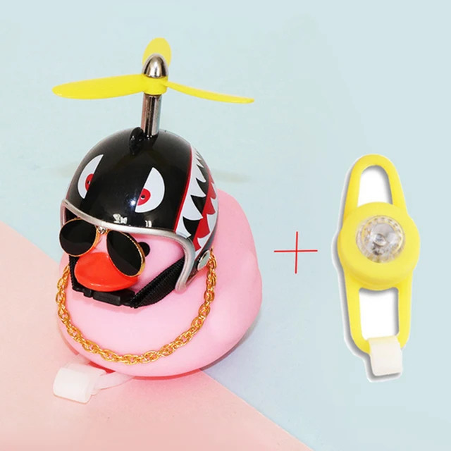 Small Yellow Bike Duck Bicycle bell Luminous Airscrew Helmet Duck Ducky Bicycle Wind Motor Riding Cycling Lights Horn Pink Shark Light