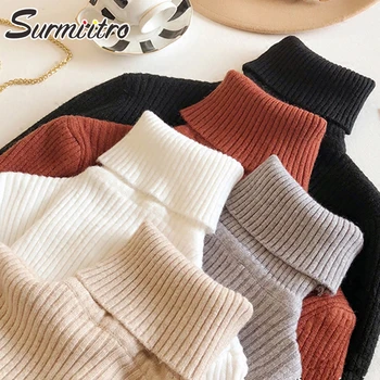 

SURMIITRO Women Turtleneck For Autumn Winter 2019 Ladies Korean Jumper Long Sleeve Knitted Sweater Female Pullover White Black