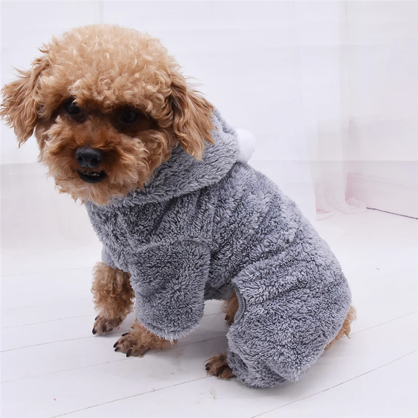 Transer Теплая Флисовая одежда для маленькой собаки зимний Мягкий комбинезон с капюшоном для домашних животных спортивный костюм ночная рубашка с Тедди Одежда для щенков Прямая 908
