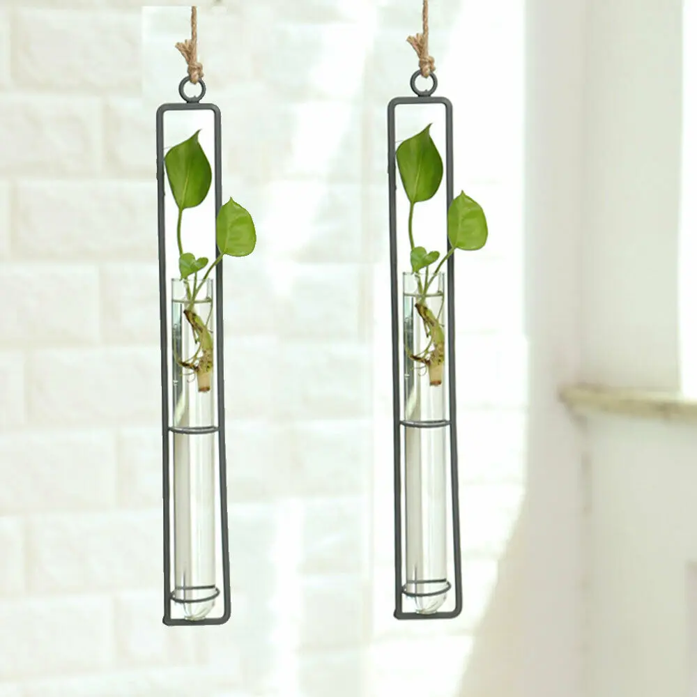 Creative Wall Hanging Flower Vase Iron Glass Transparent for