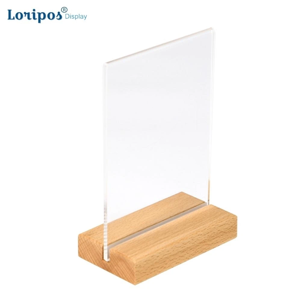 A6 A5 A4 Solid Wood Base Acrylic Sign Holder Double Sided Pos Retail Frame Counter Top Poster Information Or Menu Holder
