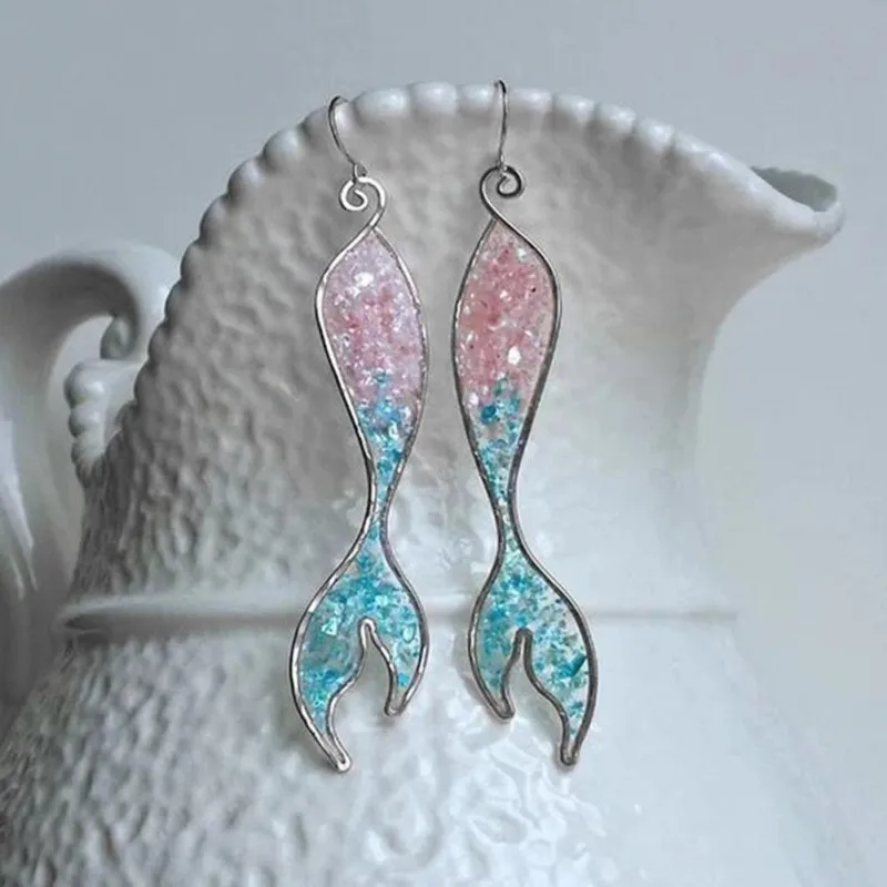 Candy-color Unique Mermaid Tail Pendant Hook Earring Women Jewelry Party Wedding Good Gift