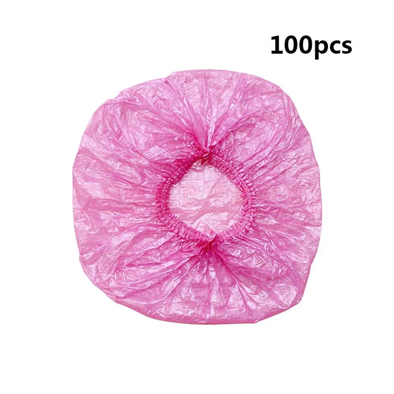 Pink 100pcs 100 шт./лот одноразовая шапочка для душа s Hat Clear Spa парикмахерский салон, Отель одноразовая купальная эластичная шапочка Товары для ванной комнаты шапочка для ванны s - Цвет: Pink 100pcs
