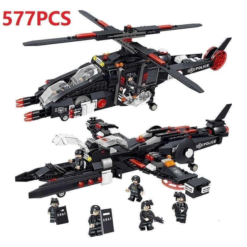 

577PCS Special Forces Figures Toys Building Blocks Military Deformable Raid Helicopter Blocks Compatible Bricks Toys For Child