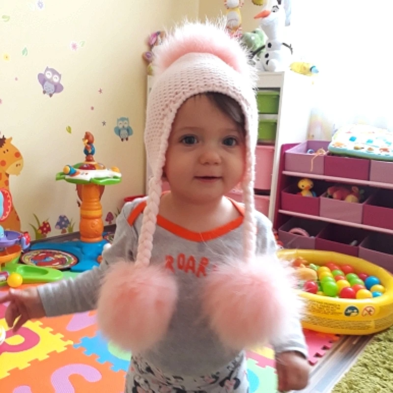 Детская зимняя шапка с помпоном из натурального меха норки енота|beanie wool|pompom hathat