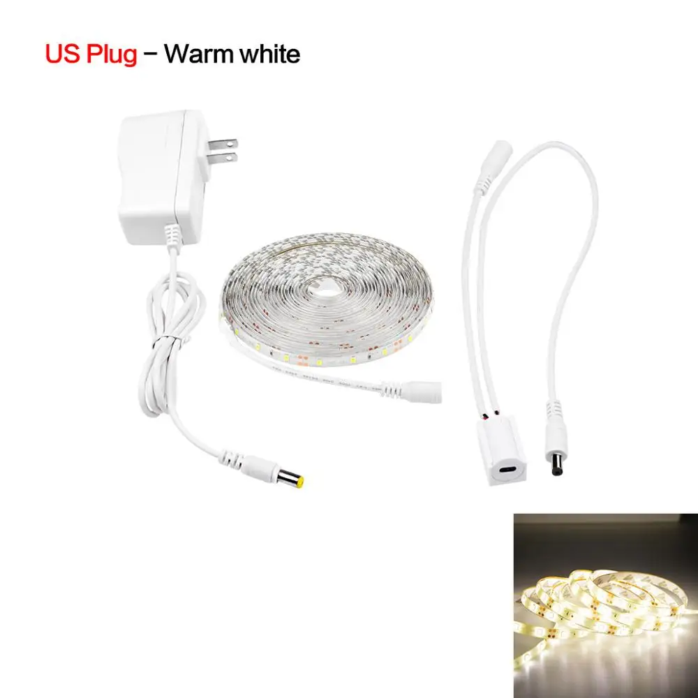 Светодиодный ленточный светильник 1 м, 2 м, 3 м, 4 м, 5 м, светодиодный ленточный светильник с питанием от ЕС и США, кухонный светильник для шкафа, лампа для внутреннего освещения - Испускаемый цвет: Warm White US Plug