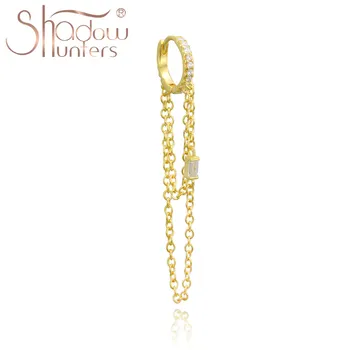 

SHADOWHUNTERS 925 Sterling Silver Women Jewelry Baguette Stone 2 Chains Drop Earrings Tassel Earring High Quality Piercings CZ