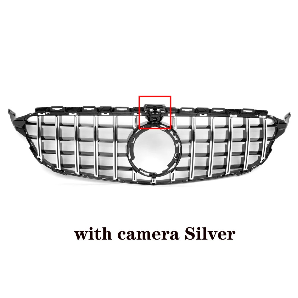 Для Benz C Class W205 GT сетка Передняя гоночная решетка бампера - Цвет: silver with camera