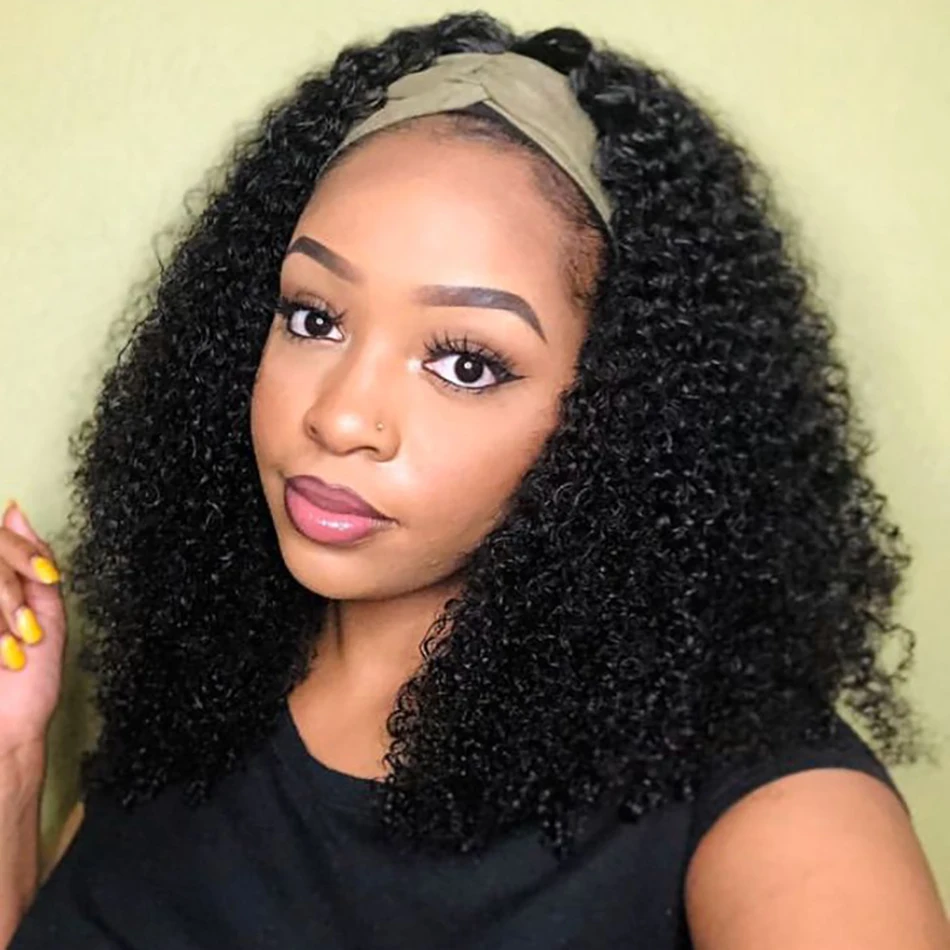 Парик с головной повязкой человеческие волосы курчавые вьющиеся парики