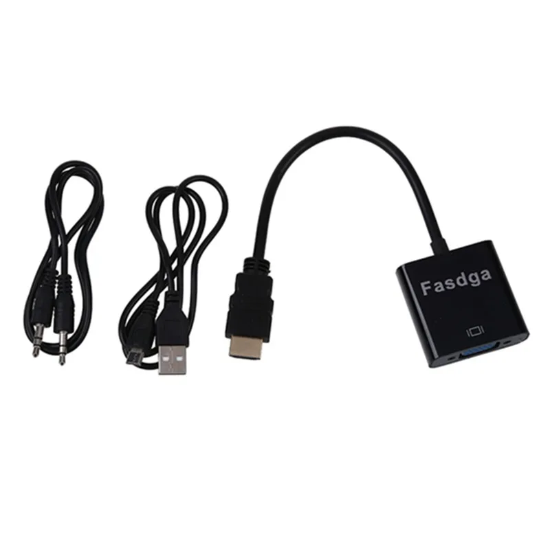 Fasdga 1080P HDMI в VGA с аудио конвертером адаптер USB питания Видео кабель черный