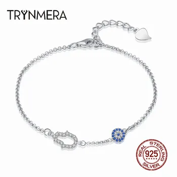 

Evil Eye Femme Bracelets for Women 925 Sterling Silver Blue Eye Hamsa Hand Fatima Hand Women Bracelets Crystal Silver Jewelry
