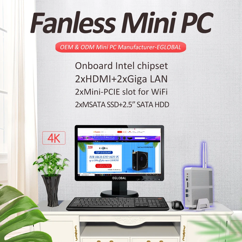 Eglobal настольный мини-компьютер Intel Core i5/i7 Nettop Barebone двойной Lan Двойной HDMI 8 * USB