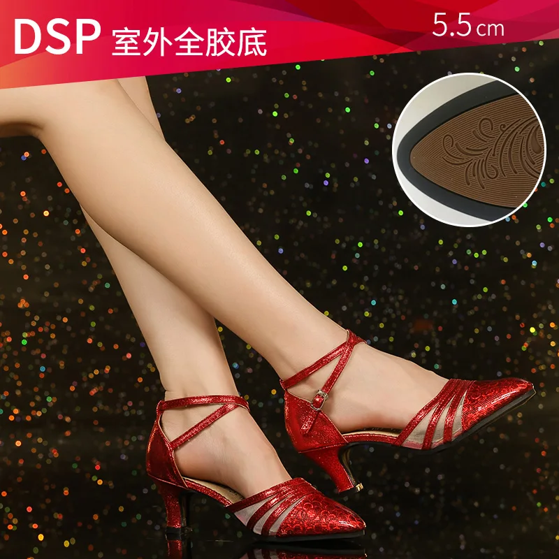 Женские социальные Бальные женские туфли для танцев для девочек джазовый вальс вечерние; обувь для латинских танцев; женская обувь высокий каблук сандалии Танцевальные Кроссовки - Цвет: d143-d 5.5 cm heel