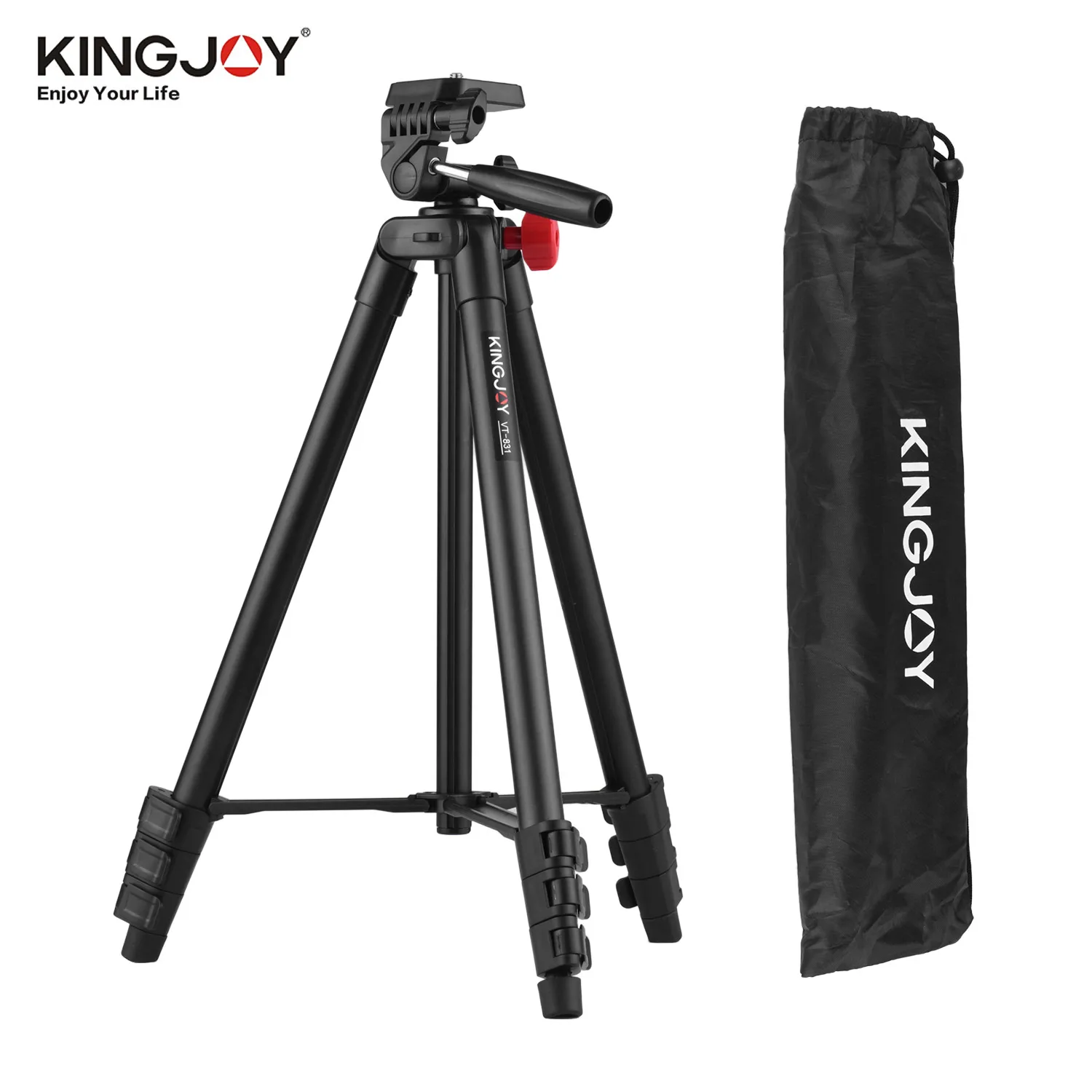 KINGJOY VT-831 Portable camera Tripod Stand Lightweight Photography Aluminum Alloy 1/4 Inch Screw Connector 2kg Load Capacity |