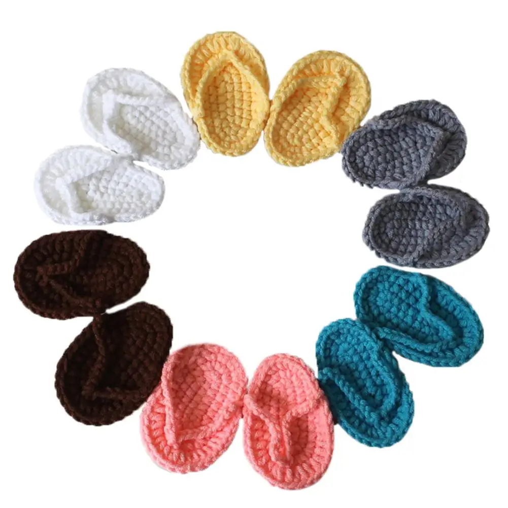 Newborn Baby Solid Color Mini Crochet Flip-Flops Infant Slippers Photo Props | Мать и ребенок