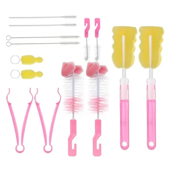 

14pcs/2 Sets Nylon Baby Bottle Brushes Set Milk Bottle Cleaning Brush Sponge Washing Infant Pacifier Cleaner (Pink)