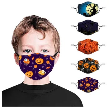 

5PCS Halloween Kids Reusable Face Shield Washable Mouth Mask Breathable Cloth Face Mask Face Shield Windproof mondmaskers