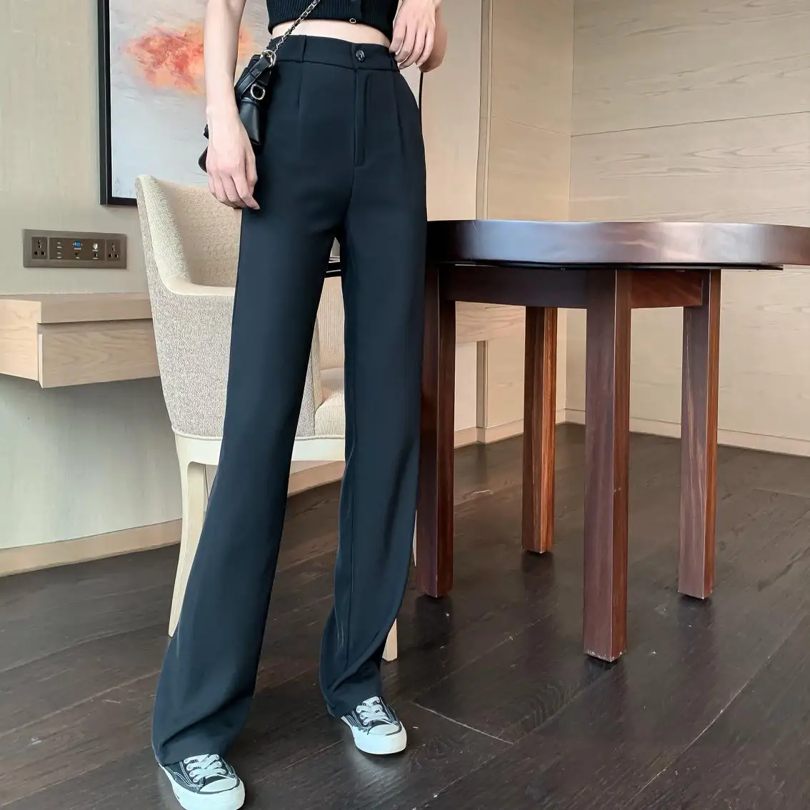 

Long Pants For Women High Waist Summer Fashion Elegant Casual Office Lady Slim Straight Trouser