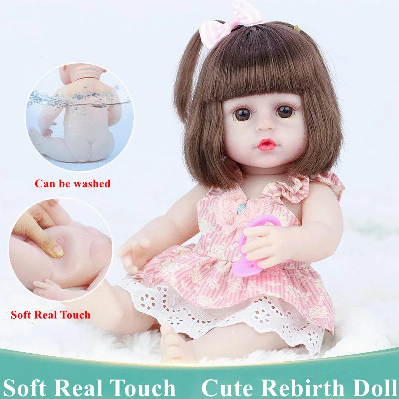 38cm Reborn Baby Toddler Doll Girl Pink Princess Soft Full Silicone Vinyl Body Drinking Water Function 3D Eyes Doll Toy Gifts