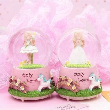 

Praying girl giving flowers girl snow Crystal Ball toy snow+light+Music for children birthday Christmas Valentine's Day gift toy