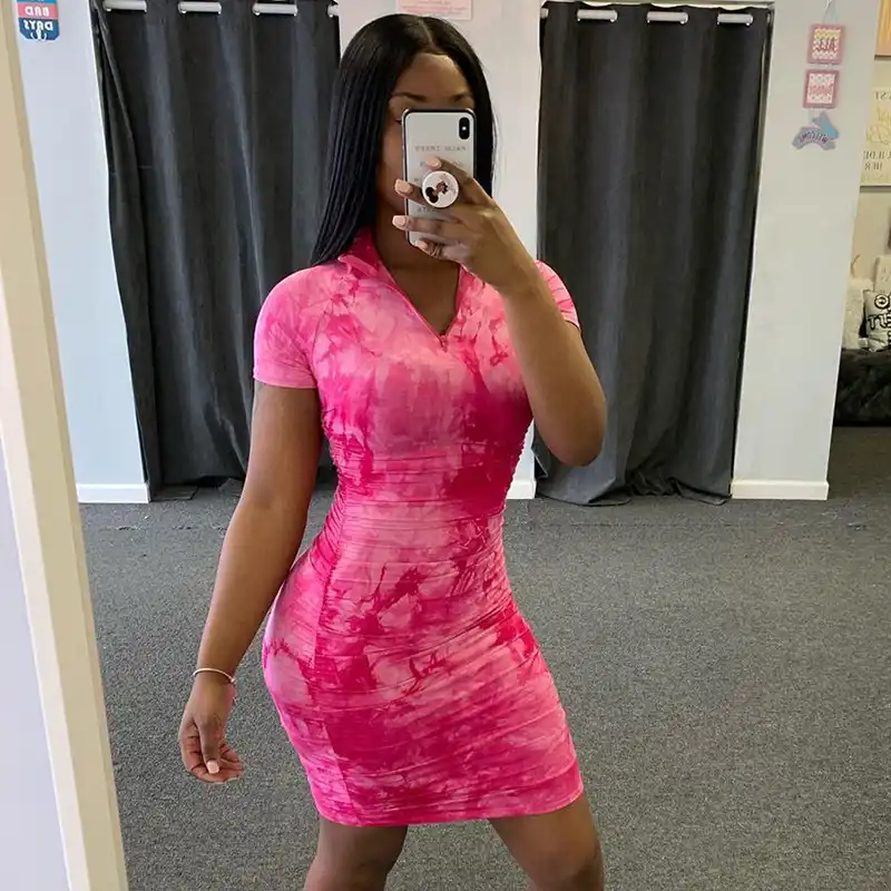 hot pink turtleneck dress