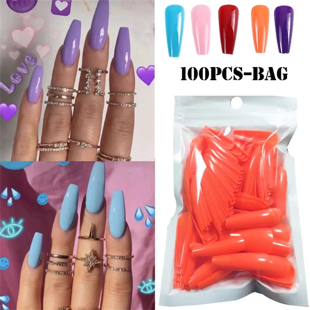 Single Size Long Almond 100 Pieces False Nail Tips Single Size Full  Stilleto Tips Fake Nails Full Cover Nail Tips Artifical Nail - False Nails  - AliExpress