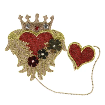 

Red Crown Love Heart Embroidery Crystal Sew on Patches for Clothes Applique DIY Beaded Chain Accessory 5 pieces