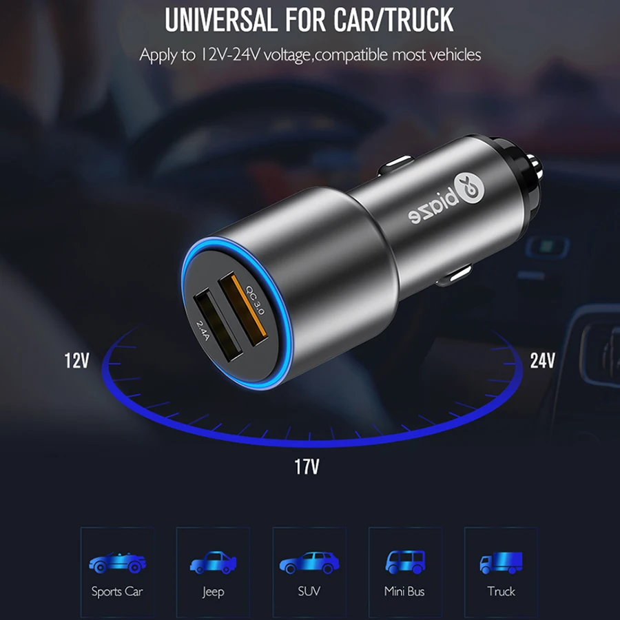 Быстрое зарядное устройство Biaze 3,0 Dual USB, металлическое автомобильное зарядное устройство 5V-5.4A для Iphone huawei Xiaomi samsung QC 3,0, быстрое зарядное устройство USB для телефона