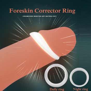 2PCS Silicone Male Foreskin Corrector Resistance Ring Delay Ejaculation Penis Rings Sex Toys for Men Daily/Night Cock Ring 1