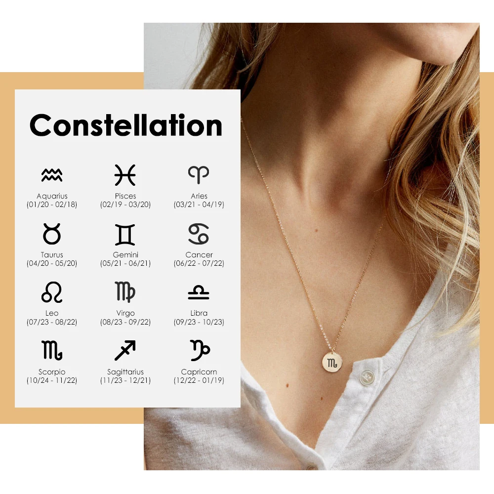 

JUJIE Artistic Twelve Constellations Initial Necklace For Women Stainless Steel Necklaces Custom Jewelry Wholesale/Dropshipping