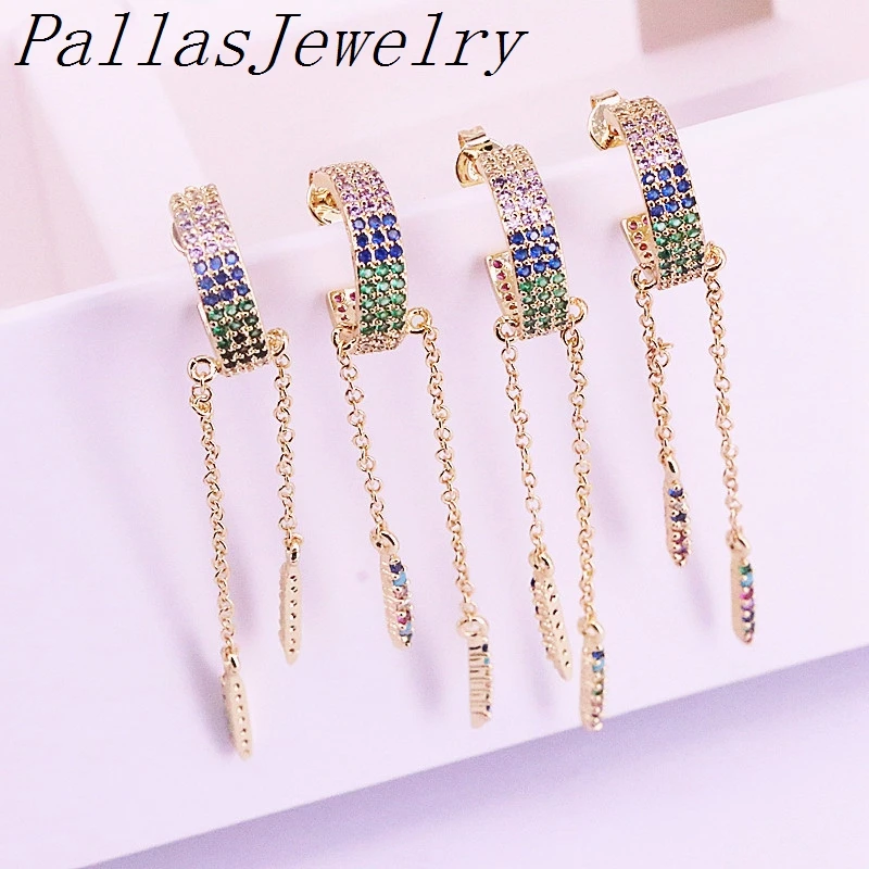 

5Pairs, 2019 New Earrings Colorful Cz Rainbow Gold Tassel Delicate Dangle Earring Girl Women Jewelry