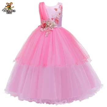 

Girl Princess Dresses Floral Evening Wedding Dress Flower Child Birthday Clothing 4 Color 3-12 Year Girls Party Clothes