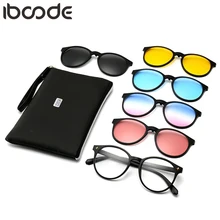 Iboode 6 в 1 Модные солнцезащитные очки на клипсах Женские оправы клипсы магнитные солнцезащитные очки магнитные очки мужские зеркальные очки Oculos De Grau Новинка