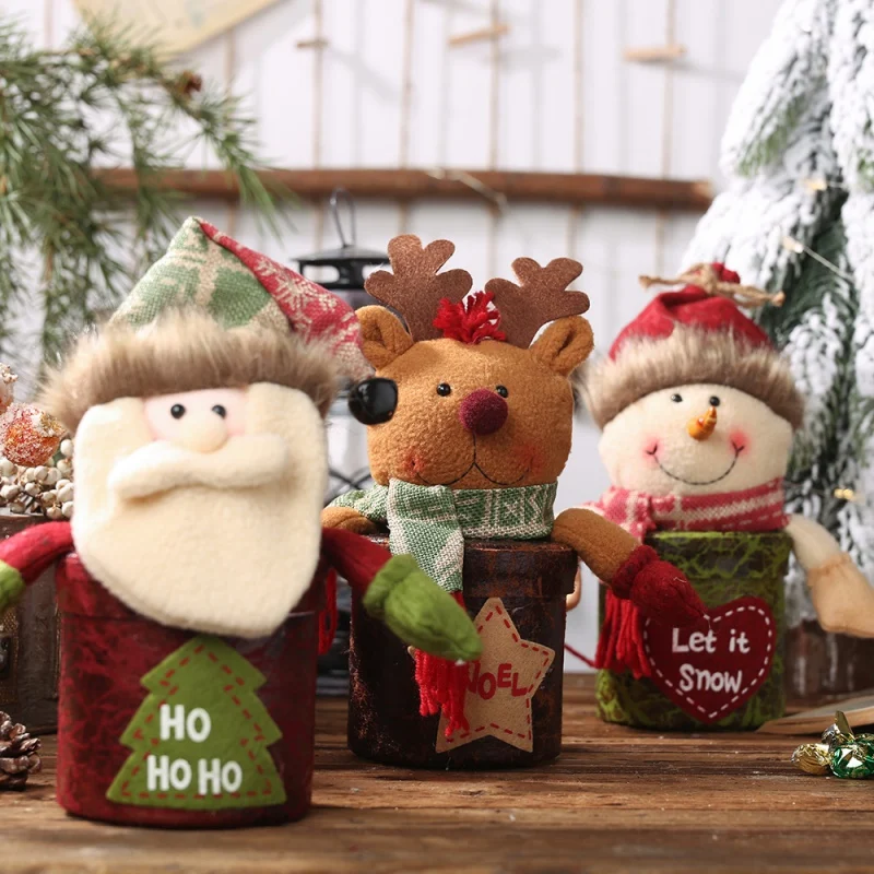 Кожаные рождественские мешки Подарочные наборы конфет Navidad рождественские украшения олень/Снеговик/Санта-Клаус для праздников и вечеринок украшения