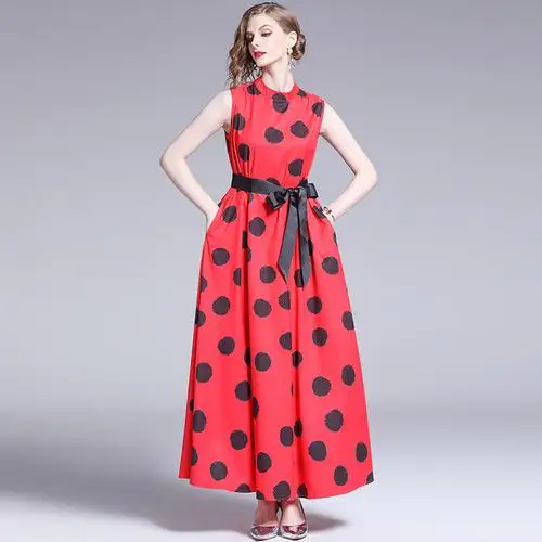 Vestido манга Sin con estampado de lunares - Цвет: Красный