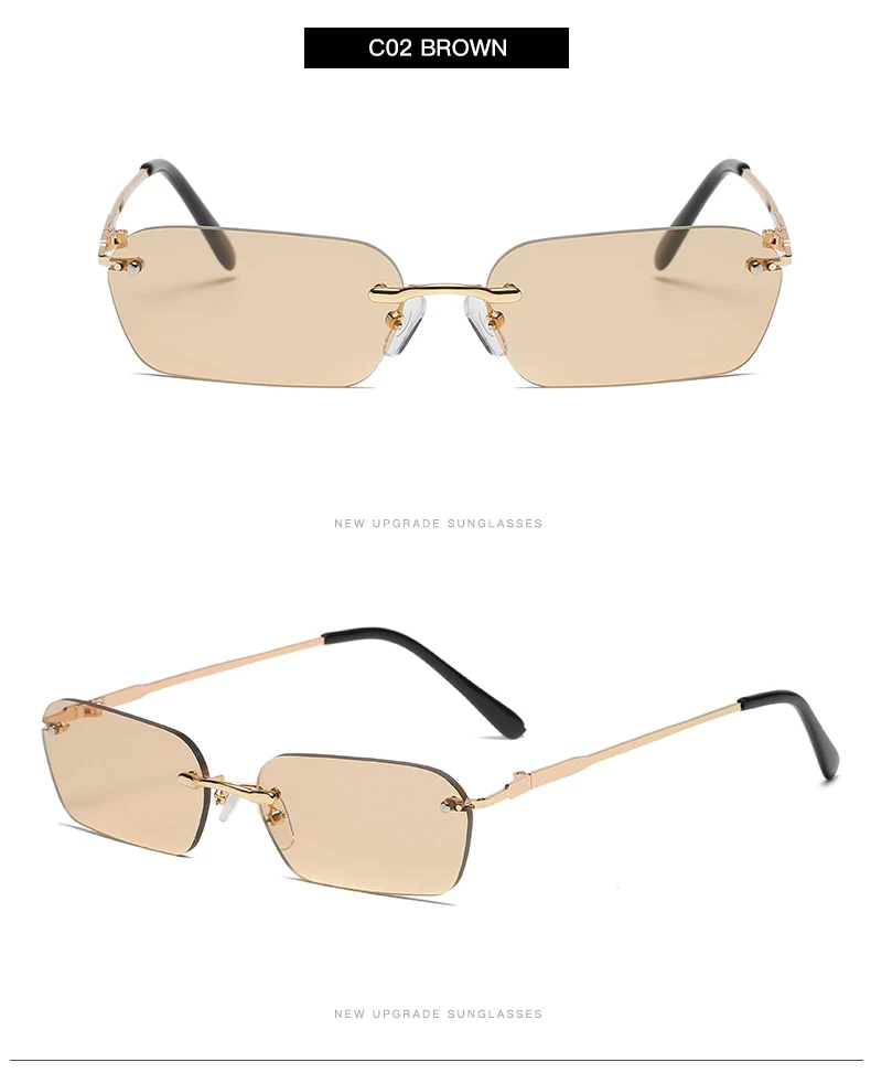 Small Rectangle Rimless Sunglasses Women Square Vintage Sun Glasses Brand Designer Men Retro 90s Trendy Gradient Glass square sunglasses