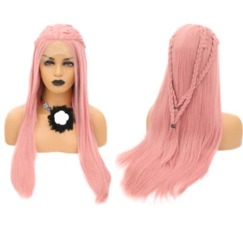 

AIMEYA Pink Wig Long Silky Straight Synthetic Lace Front Wigs for Women Middle Part Heat Resistant Natural Hairline Box Braided