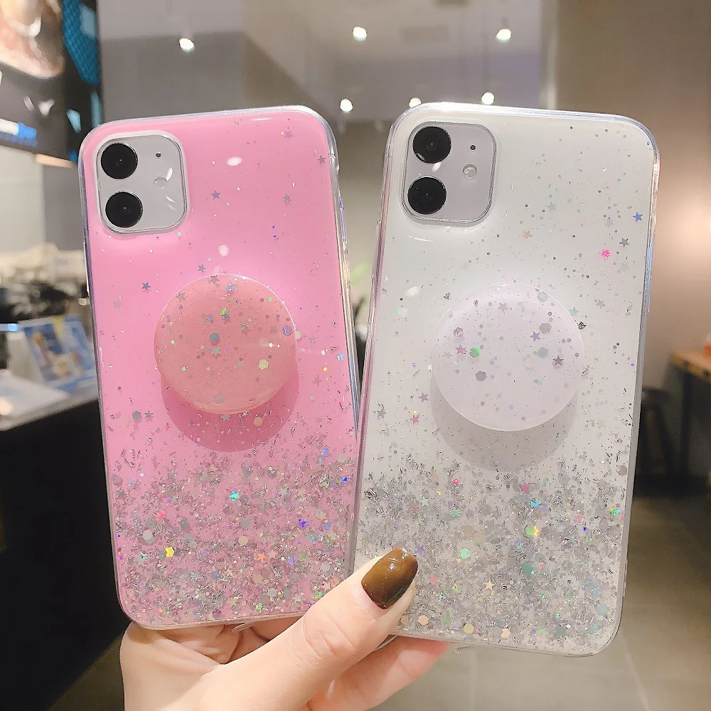 Симпатичный блестящий чехол из ТПУ для iPhone XR X XS MAX роскошный с держателем