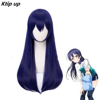 

Ktip Up New Love Live Sonoda Umi Long Cosplay Wigs Dark Blue Heat Resistant Synthetic Hair Perucas Cosplay Wig