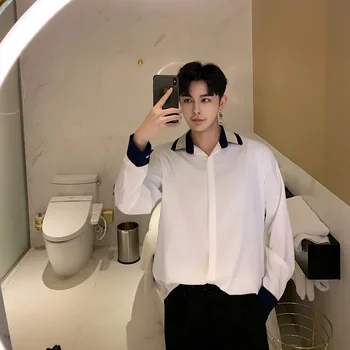 

Men Fashion Long Sleeve Casual White Shirt Male Streetwear Stage Show Party Nightclub Loose Dress Shirts