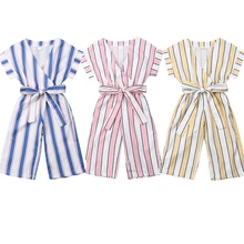 Летний комбинезон с коротким рукавом для маленьких девочек 2-7 лет, полосатый комбинированный купальник, комбинезон, комплект одежды